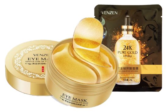 Изображение Набор: Патчи для области вокруг глаз Venzen Gold Moisturizing Eye Patch + Маска для лица Venzen Gold Hyaluronic Acid Mask