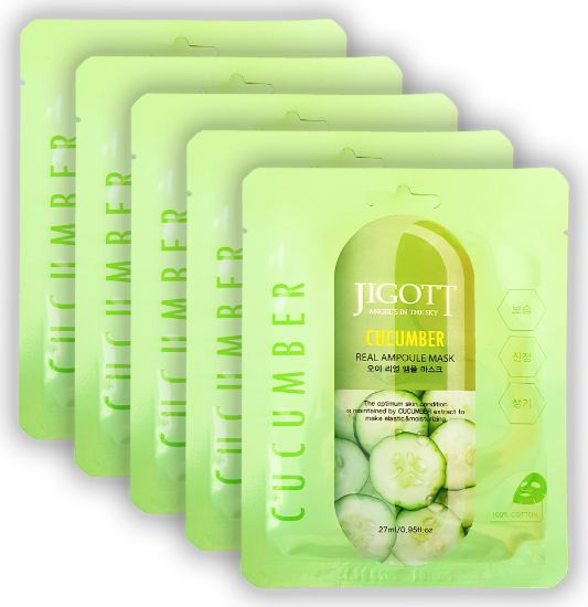 Изображение Тканевая ампульная маска с экстрактом огурца Jigott Cucumber Real Ampoule Mask, 27 мл • 5 штук