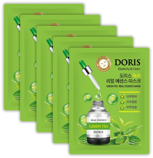 Изображение Тканевая маска для лица с экстрактом зеленого чая Jigott Doris Green Tea Real Essence Mask, 25 мл • 5 штук