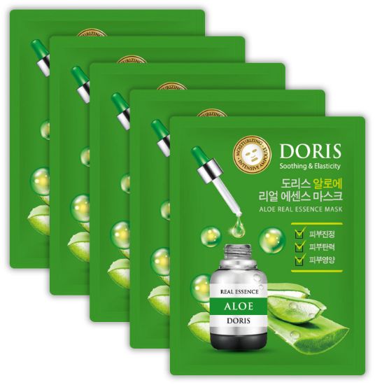 Изображение Тканевая маска для лица с экстрактом алоэ Jigott Doris Aloe Real Essence Mask, 25 мл • 5 штук