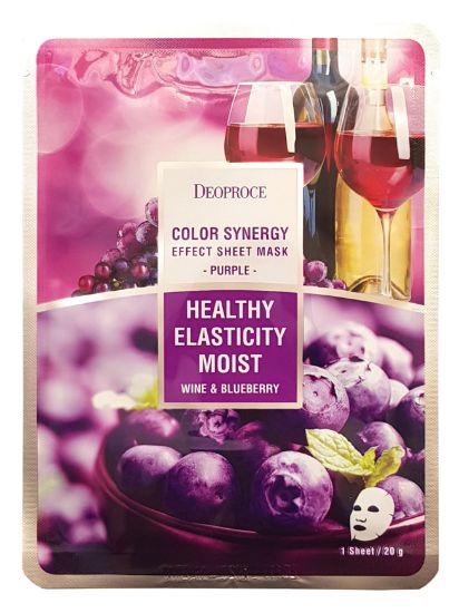 Изображение Тканевая маска для лица на основе красного вина и черники Deoproce Color Synergy Effect Sheet Mask - Purple, 20 г